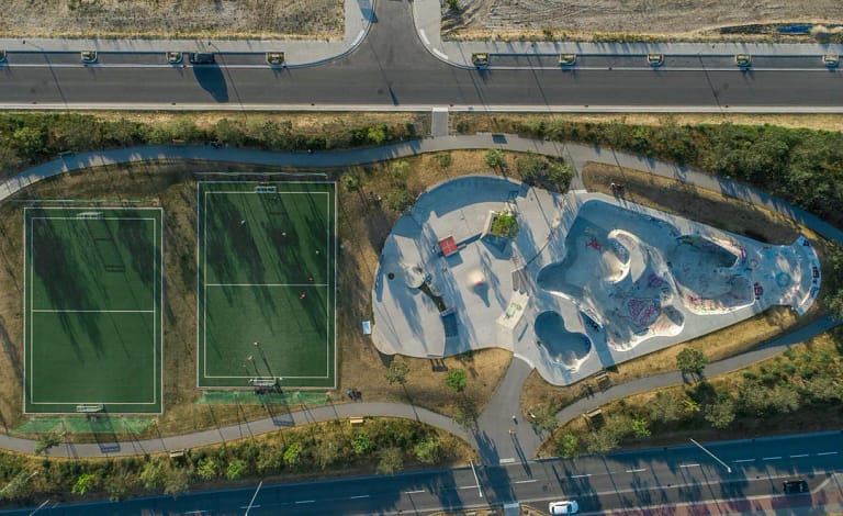 Drohnenfoto Luftaufnahme Skatepark Ueberseestadt Bremen